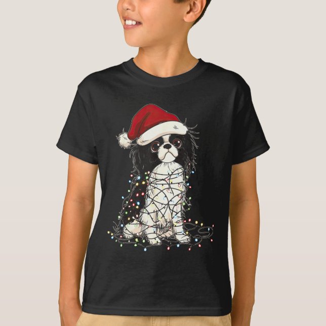 Funny Japanese Chin Christmas Graphics Dog Lights  T-Shirt (Front)