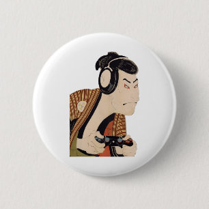 Funny Japanese Gamer Samurai Ukiyo-e Art  6 Cm Round Badge