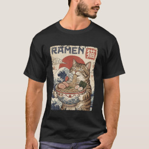Funny Japanese Ramen Cat Kawaii Ukiyo Vintage Art T-Shirt