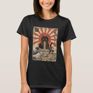 Funny Japanese Ramen Cat Vintage Ukiyo Poster Styl T-Shirt