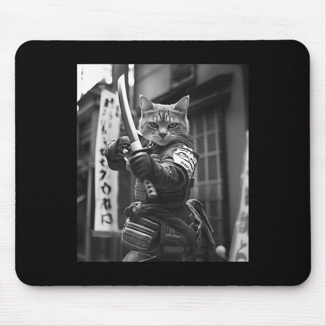 Funny Japanese Samurai Cat Meme Martial Arts Dad G Mouse Pad (Front)