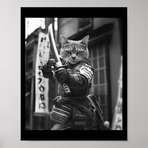 Funny Japanese Samurai Cat Meme Martial Arts Dad G Poster