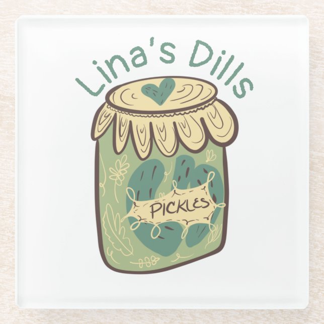 Funny Jar of Pickles Dill Green Food Lover    Glass Coaster (Front)