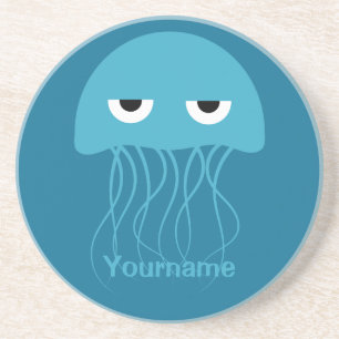 Funny Jellyfish custom monogram coaster