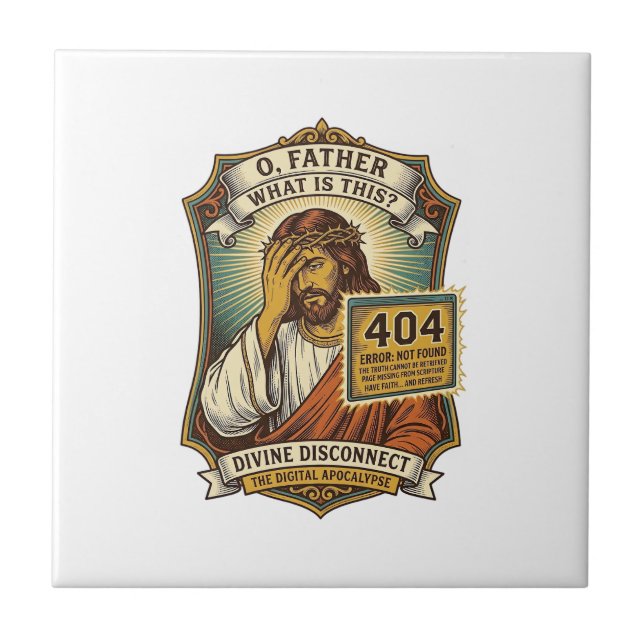 Funny Jesus 404 Error Web Developer Programmer Hum Tile (Front)