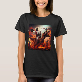 Funny Jesus Art Print cat Dinosaur T-Shirt