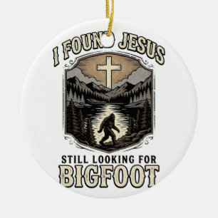 Funny Jesus Bigfoot Vintage Christian Shirt Ceramic Tree Decoration