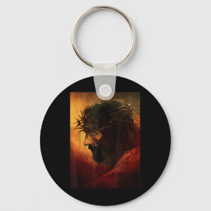 Funny Jesus Christ With Crown Of Thorns Graphic Key Ring