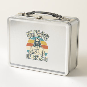 Funny Jesus Coffee Vintage Engraving Shirt Design_ Metal Lunch Box