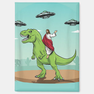 Funny Jesus Dinosaur UFO Faith Humor Fridge Magnet