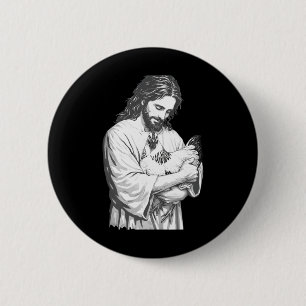 Funny Jesus Holding Chicken Christian Farm Animal  6 Cm Round Badge