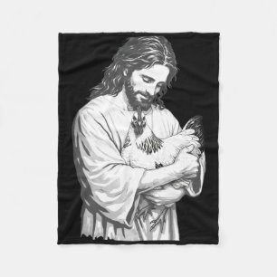 Funny Jesus Holding Chicken Christian Farm Animal Fleece Blanket