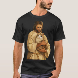 Funny Jesus Holding Meowl Faith Christian Lover T-Shirt