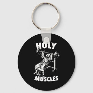 Funny jesus holy muscles bench press gym fitness key ring