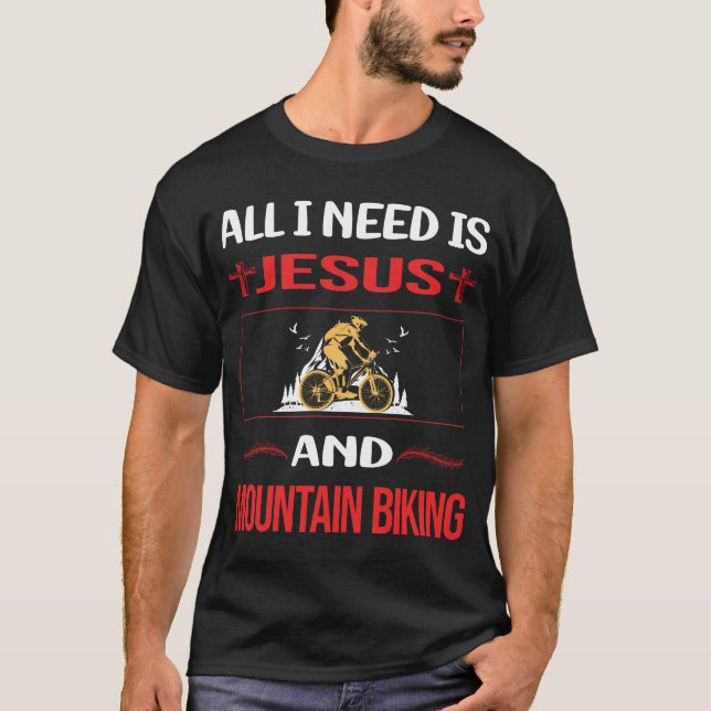 Funny Jesus Mountain Biking MTB T-Shirt (Front)