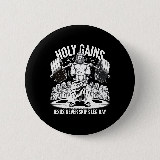 Funny Jesus Never Skips Leg Day Christian Gym Body 6 Cm Round Badge (Front)