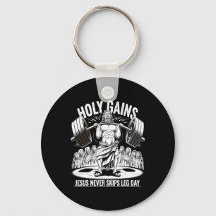 Funny Jesus Never Skips Leg Day Christian Gym Body Key Ring
