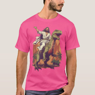 Funny Jesus Riding T-Rex Dinosaur Meme Parody For T-Shirt
