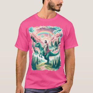 Funny Jesus Riding T-Rex Dinosaur Meme Parody For  T-Shirt