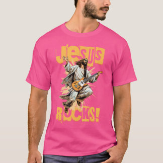 Funny Jesus Rocks Rocking Guitar Playing Jesus Chr T-Shirt