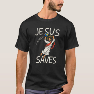 Funny Jesus Saves Volleyball Christian Joke Tee Pl