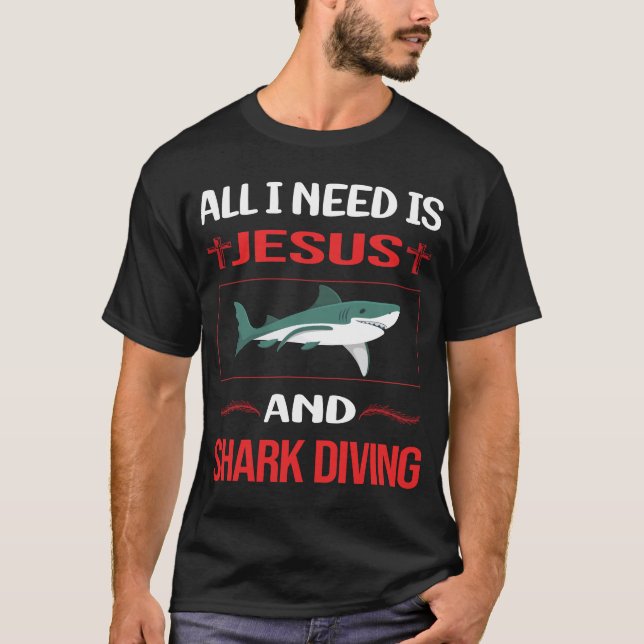Funny Jesus Shark Diving Diver T-Shirt (Front)