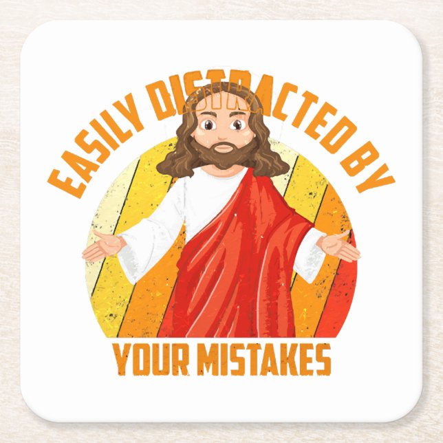 Funny Jesus Square Paper Coaster (Front)