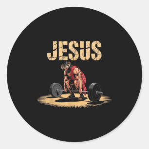 Funny Jesus Weightlifting Christian Gym Humor Classic Round Sticker