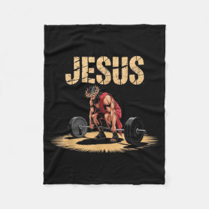 Funny Jesus Weightlifting Christian Gym Humor  Fleece Blanket