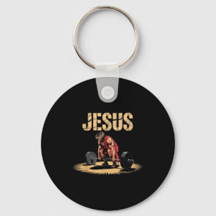 Funny Jesus Weightlifting Christian Gym Humor  Key Ring