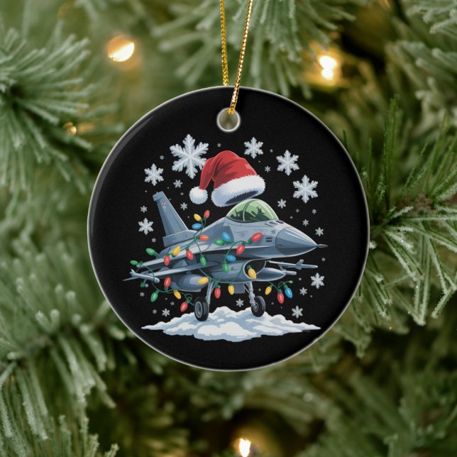 Funny Jet Fighter Military Christmas Holiday Xmas Ceramic Tree Decoration (Tree)