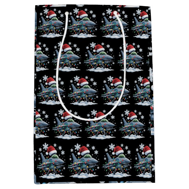 Funny Jet Fighter Military Christmas Holiday Xmas Medium Gift Bag (Front)