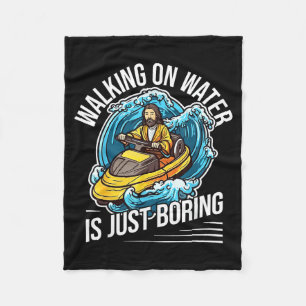 Funny jet skiing lover walking on water watercraft fleece blanket