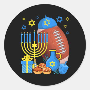 Funny Jewish Football Ball Menorah Happy Hanukkah  Classic Round Sticker