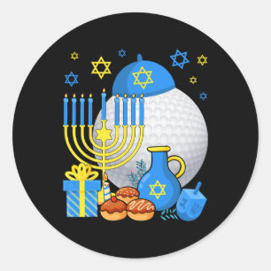 Funny Jewish Golf Ball Menorah Happy Hanukkah Chan Classic Round Sticker