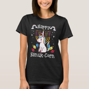 Funny Jewish  Unicorn Menorah Hanukkah T-Shirt