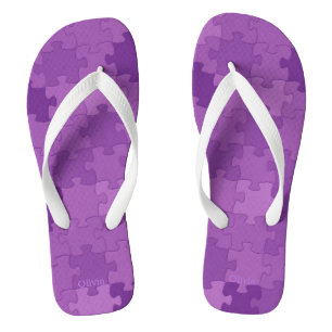 Funny Jigsaw Puzzle Pattern Add Name Modern Purple Jandals
