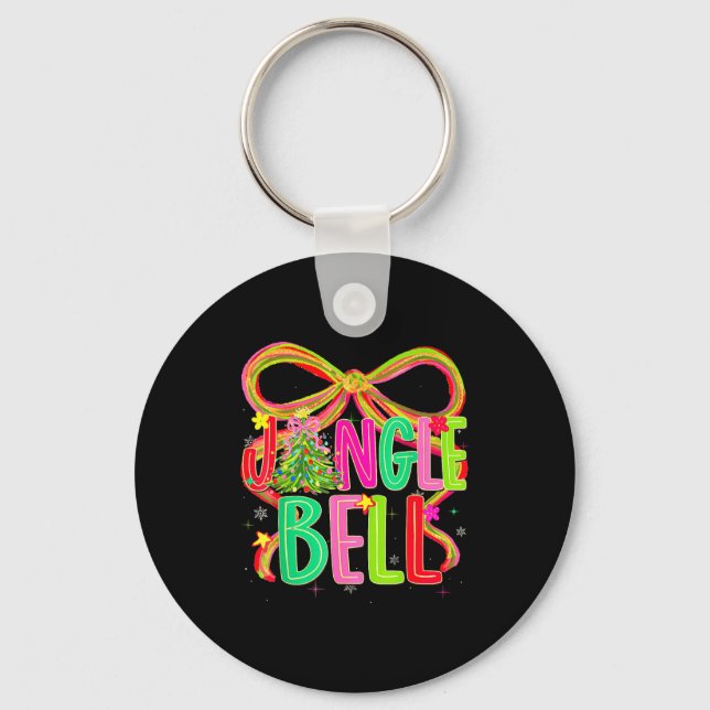 Funny Jingle Bells Coquette Bow Merry Christmas Gi Key Ring (Front)