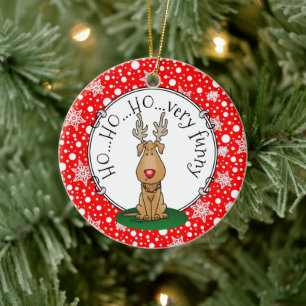 Funny Jingle This Red Nose Reindeer Dog Cute Ceramic Tree Decoration