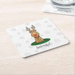 Funny Jingle This Red Nose Reindeer Dog Cute Square Paper Coaster