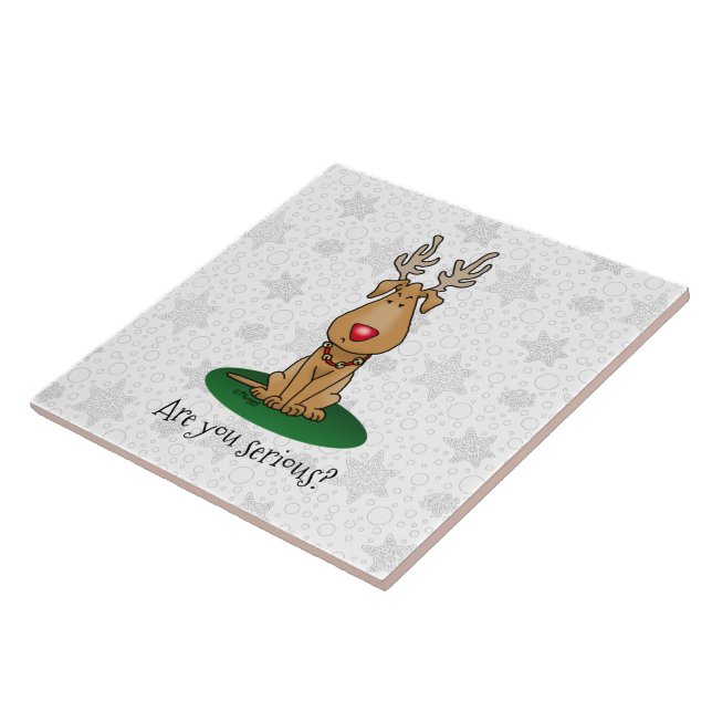Funny Jingle This Red Nose Reindeer Dog Cute Tile (Side)