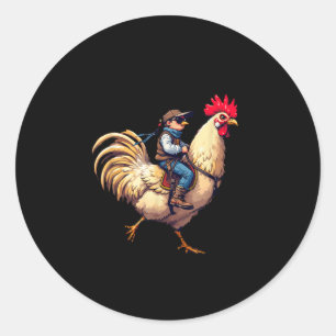 Funny Jockey Pixel Riding Chicken Jockey On A Chic Classic Round Sticker