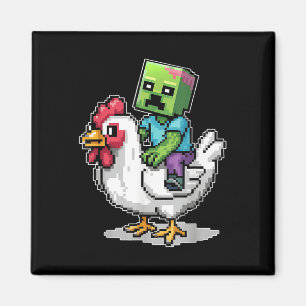 Funny Jockey Pixel Riding Chicken Jockey On A Chic Magnet