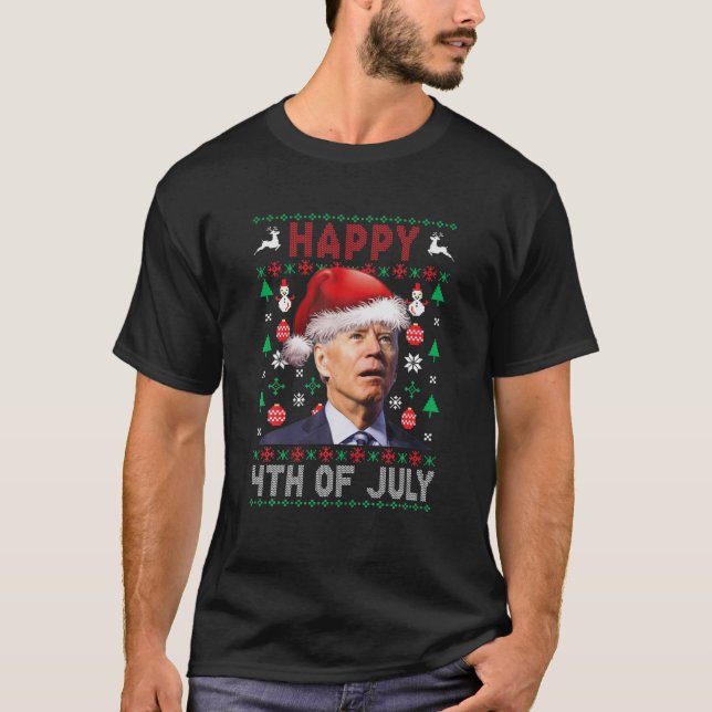 Funny Joe Biden Confused Happy 4Th Of July Indepen T-Shirt (Front)