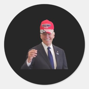 Funny Joe Biden Dons Trump 2024 Cap  Classic Round Sticker