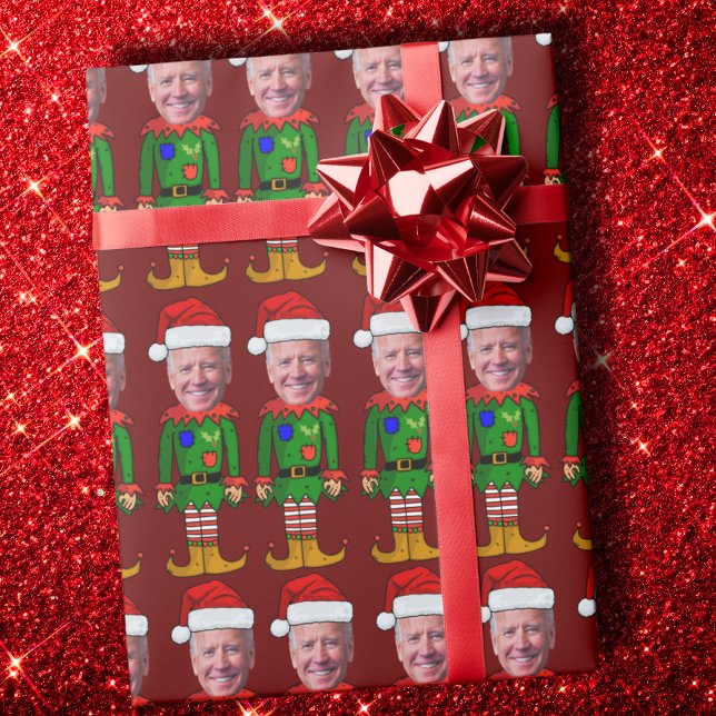 Funny Joe Biden Elf Custom Face Christmas Wrapping Paper (Creator Uploaded)