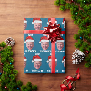 Funny Joe Biden Happy 4th Of Easter Christmas Blue Wrapping Paper