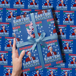 Funny Joe Biden Happy Easter Christmas Blue Wrapping Paper