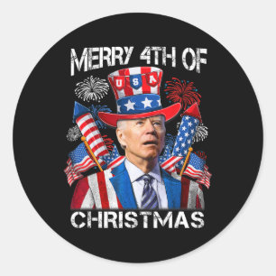 Funny Joe Biden Merry 4th Of Christmas 4th Of July Classic Round Sticker