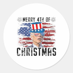 Funny Joe Biden Merry 4th Of Christmas 4th Of July Classic Round Sticker